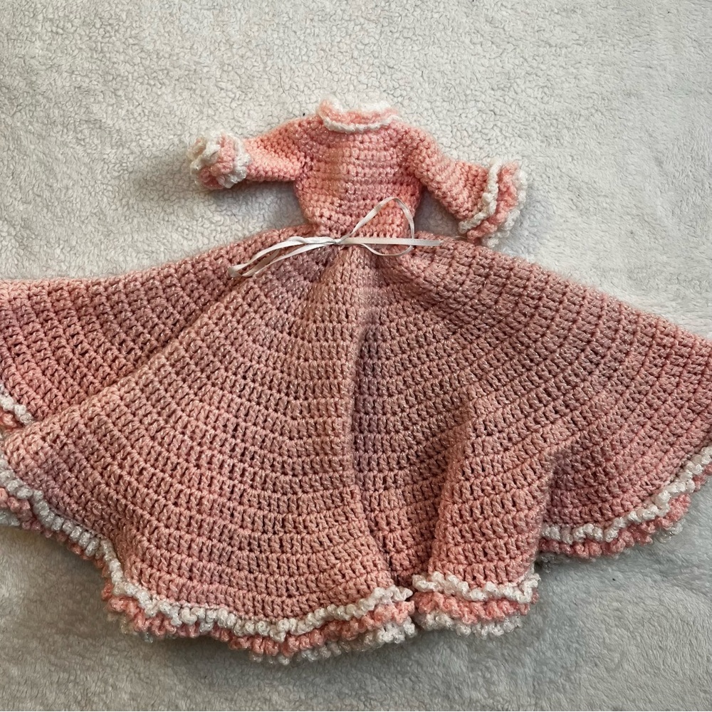 Handcrafted Pink Crochet Doll Dress Handmade Grandma Aesthetic Barbie Doll
